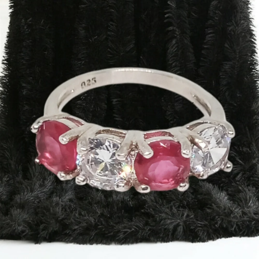 Created Rubies & White Sapphire Sterling Ring